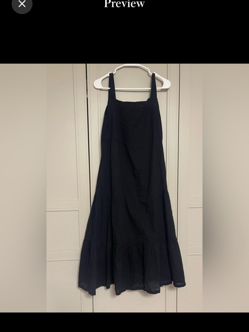 Oak + Fort Sleeveless Black Midi Tiered Dress. Light as air!